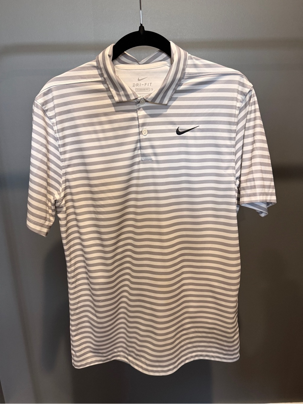 Nike Gray and White Striped Dri-FIT Polo